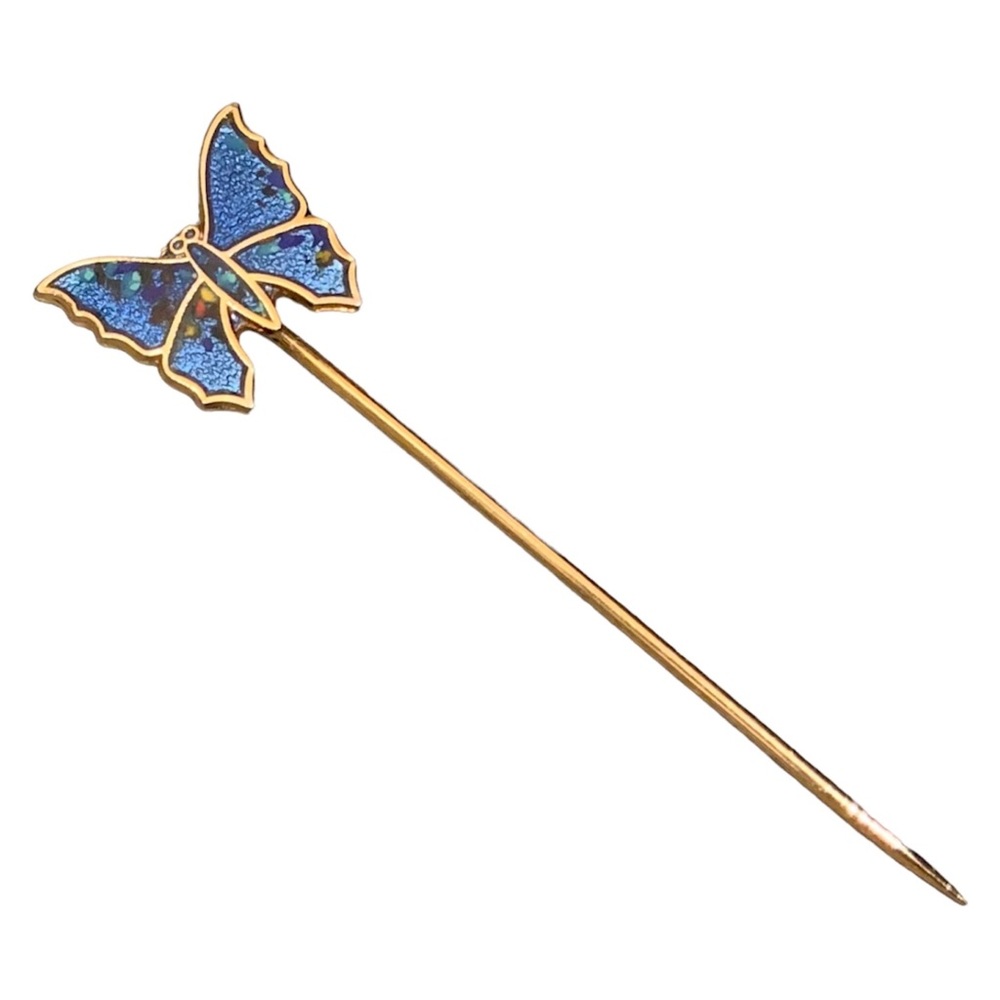 Vintage Blue Butterfly Hat Lapel Pin